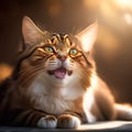 Various pictures and illustration of cute cats, with different positions and expressions with different backgrounds. siberian cat