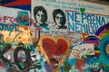 Various pictures and text messages decorated the John Lennon wall in Prague