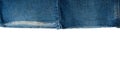 Various pieces of blue jeans isolated on a white background. The combination of fabric elements and empty space. Ready for Royalty Free Stock Photo