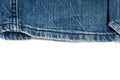 Various pieces of blue jeans isolated on a white background. The combination of fabric elements and empty space. Ready for Royalty Free Stock Photo