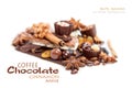 Various pieces of chocolate with nuts, raisins and coffee beans Royalty Free Stock Photo