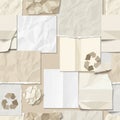 Various pieces of paper are arranged in a collage pattern, featuring a mix of crumpled, Royalty Free Stock Photo