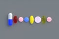 Various pills on gray background. Concept of healthcare and medical