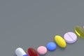 Various pills on green background. Concept of healthcare and medical