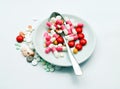 various pills and spoon in a white plate mage Royalty Free Stock Photo