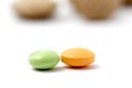 Various pills, tablettes, capsules on whte background Royalty Free Stock Photo