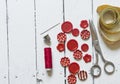 Various pink sewing buttons isolated on white background Royalty Free Stock Photo