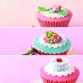 Various pinky and red cupcake, close up Royalty Free Stock Photo