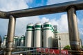 Various pipes for production equipment in a brewery Royalty Free Stock Photo