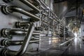 Various pipes for production equipment in a brewery Royalty Free Stock Photo