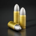 Various pistol bullets on black background. 3D illustration