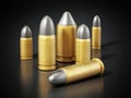 Various pistol bullets on black background. 3D illustration