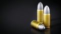 Various pistol bullets isolated on black background. 3D illustration