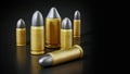 Various pistol bullets isolated on black background. 3D illustration