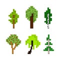 Various pixel art trees isolated on white