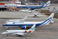 Various planes standing at Sheremetyevo international airport. Royalty Free Stock Photo