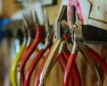 pliers and hand tools in jewellers workshop