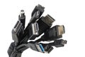 Various Plugs and Jacks with USB, HDMI, DisplayPort, Type-C Royalty Free Stock Photo