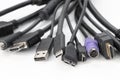 Various Plugs and Jacks with USB, VGA, HDMI, DisplayPort, Type-C Royalty Free Stock Photo