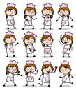 Various Poses of Comic Waitress - Set of Concepts Vector illustrations Royalty Free Stock Photo