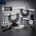 25.40 mm. Two micrometers with metallic and textured handles are Royalty Free Stock Photo