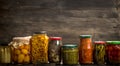 Various preserve vegetables and mushrooms.