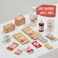 Various product packages displayed on a white surface. Items include cardboard Royalty Free Stock Photo