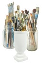 Various professional paint brushes in the jars Royalty Free Stock Photo