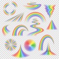 Various rainbow bands, curves, turns, circles and other shapes and objects with perspective depth