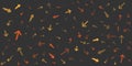 Various Randomly Placed, Colored and Shaped Brown 3D Arrow Symbols - Pattern of Various Sizes, Shapes and Orientation