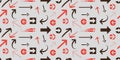 Various Randomly Placed, Colored and Shaped Red and Black 3D Arrow Symbols - Pattern of Various Sizes, Shapes and Orientation on