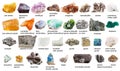 Various raw gemstones and crystals with names Royalty Free Stock Photo