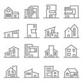 Various Real Estate Property Modern Style Buildings vector line icon set