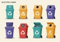 Various recycling bins are arranged in two rows, each designed for specific electronic Royalty Free Stock Photo