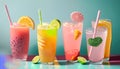 Various refreshing summer drinks in pastel colors. Summer time Royalty Free Stock Photo