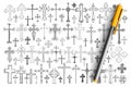 Various religious crosses doodle set