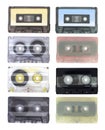 Various retro audio cassettes isolated on white background