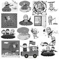 Various Retro Comic Army Man - Set of Concepts Vector illustrations