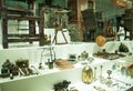 Various retro objects displayed in showcases in London Science Museum