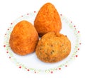 Various rice balls arancini on plate isolated