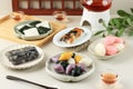 Various Rice Cake, Korean Traditional Food. Songpyeon, Baramtteok for Chuseok Royalty Free Stock Photo