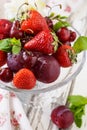 Various ripe fruits and berries - strawberry, cherry, plum