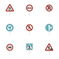 Various road signs icons set, flat style