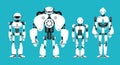 Various robot androids. Cute cartoon futuristic humanoid characters set