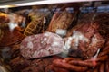 Various Romanian traditional smoked meat cuts for sale Royalty Free Stock Photo