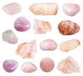 Various Rose Quartz gemstones isolated Royalty Free Stock Photo
