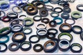 Various rubber products and sealing products at the exhibition stand Royalty Free Stock Photo