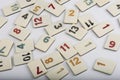 Various rummikub pieces on white background Royalty Free Stock Photo