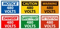 Various Safety Signs Indicating 480 Volts Electrical Hazard Warnings Royalty Free Stock Photo