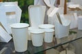 Various samples of disposable tableware in a show-window